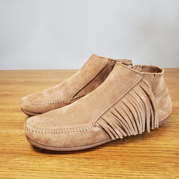 Minnetonka Shoes - Minnetonka Lacy Fringe Suede Moccasin Ankle Boot Classic Brown